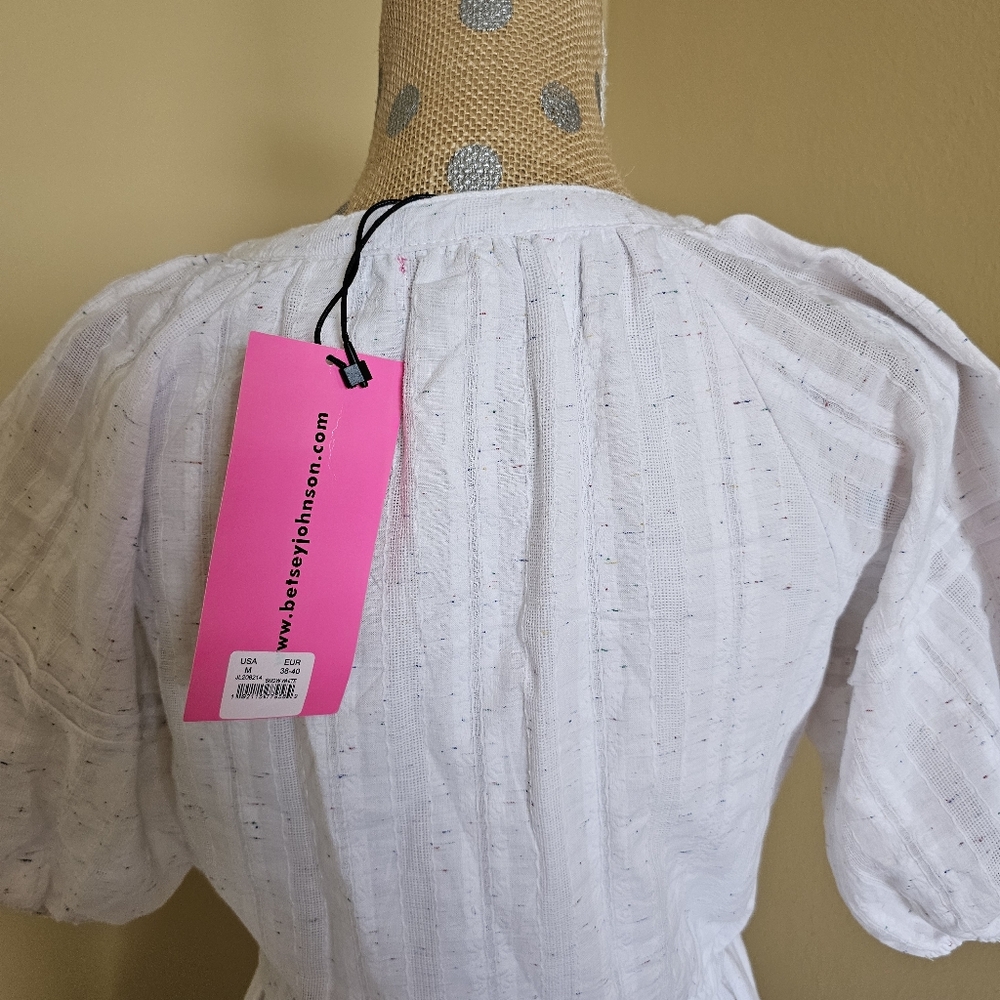 NWT Betsey Johnson puff sleeve tiered boho white cotton dress medium - Picture 7 of 13